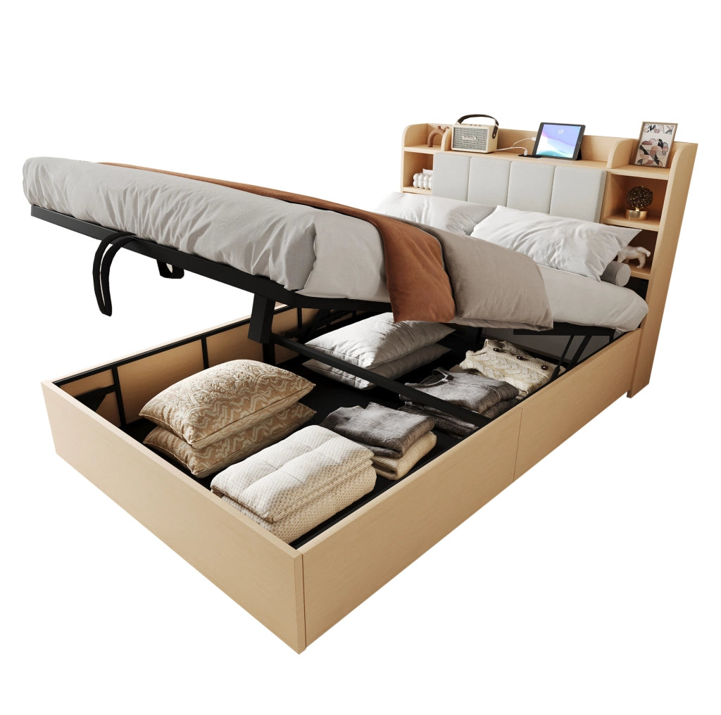 Letto 140x200 cm con contenitore idraulico, USB e USB-C
