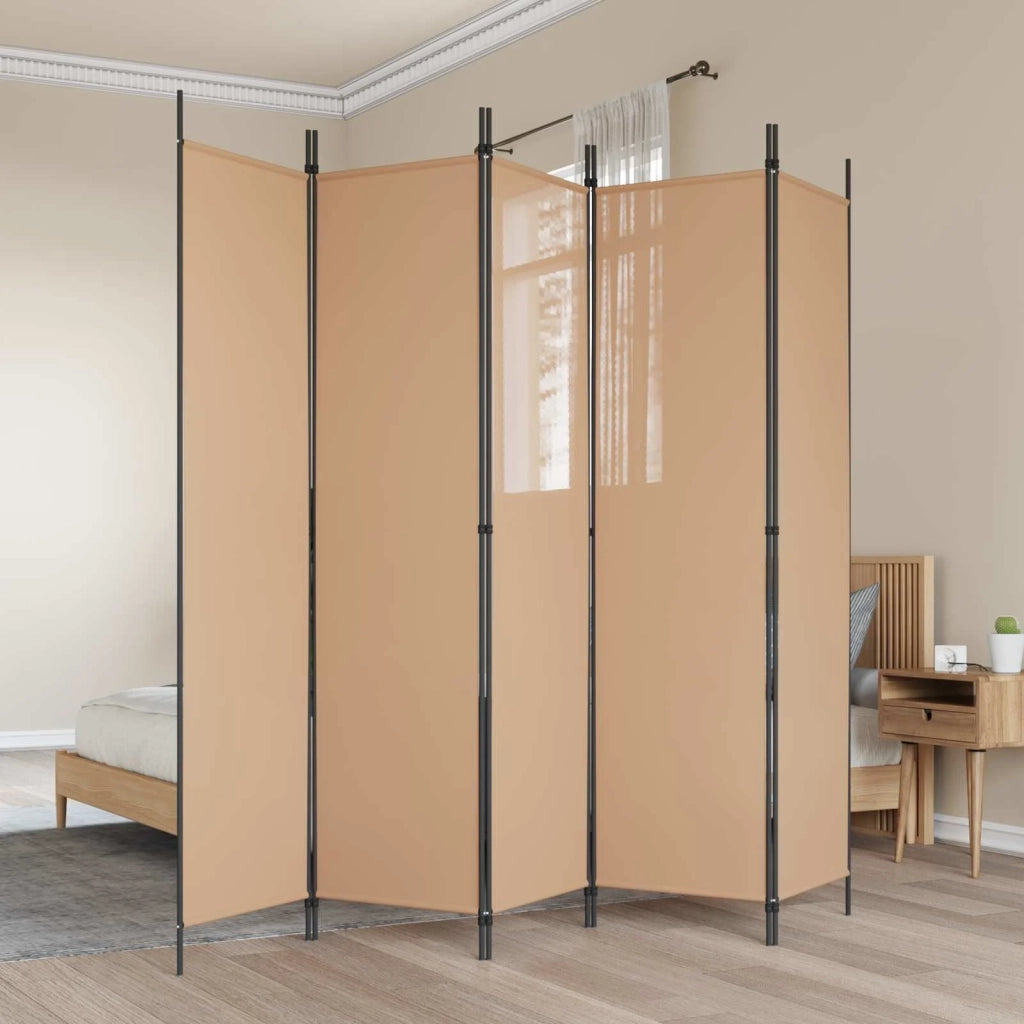 Paravento a 5 Pannelli Beige 250 x 200 cm Tessuto 42039209