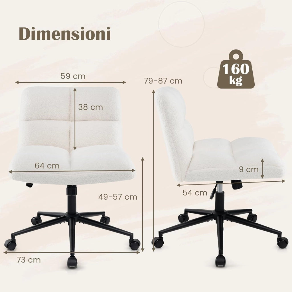 Sedia da Ufficio con Ruote, con Seduta Riempita, Altezza Regolabile, Funzione a Dondolo 100°-120°, Sedia Ergonomica Portata 150 kg, per Soggiorno Ufficio Scrivania (Beige)