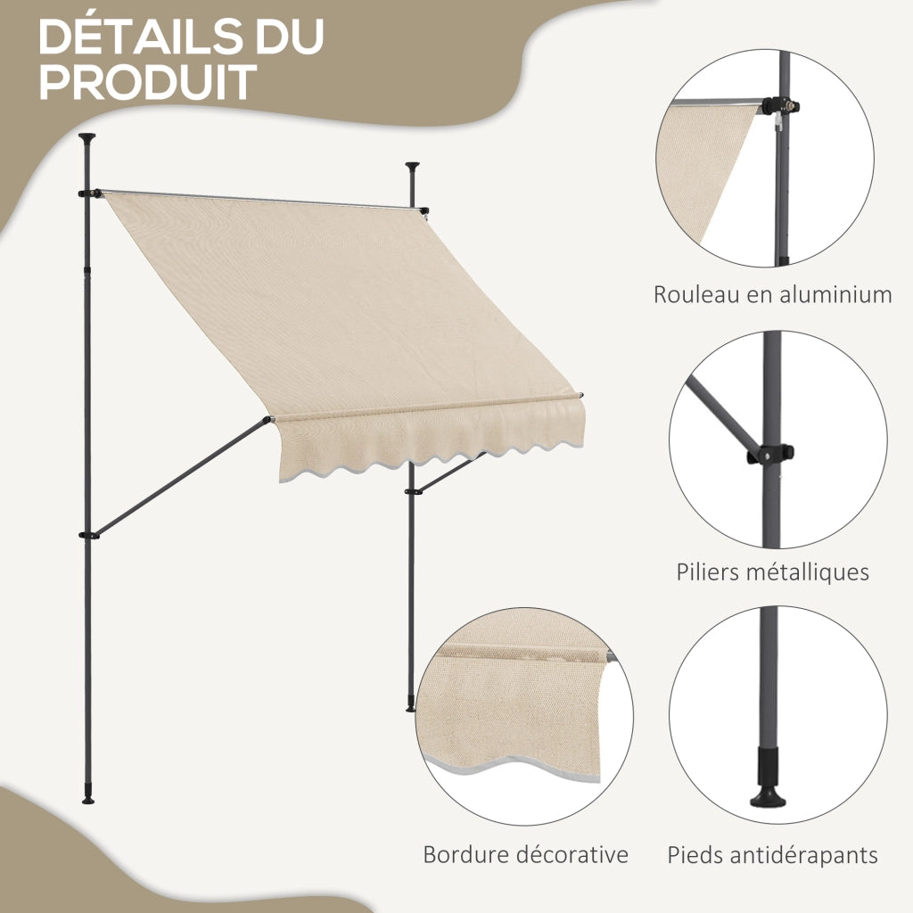 Tenda da sole retrattile manuale 2.5x1.2m ¨C zephmum ¨C metallo sabbia