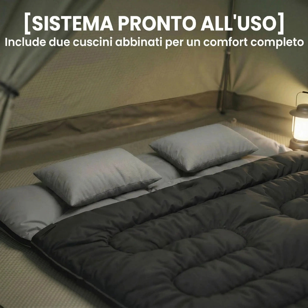 Sacco a Pelo Matrimoniale per 2 Adulti 230x165 cm con Cuscini Temperatura 0-5°C in Poliestere e Cotone Nero