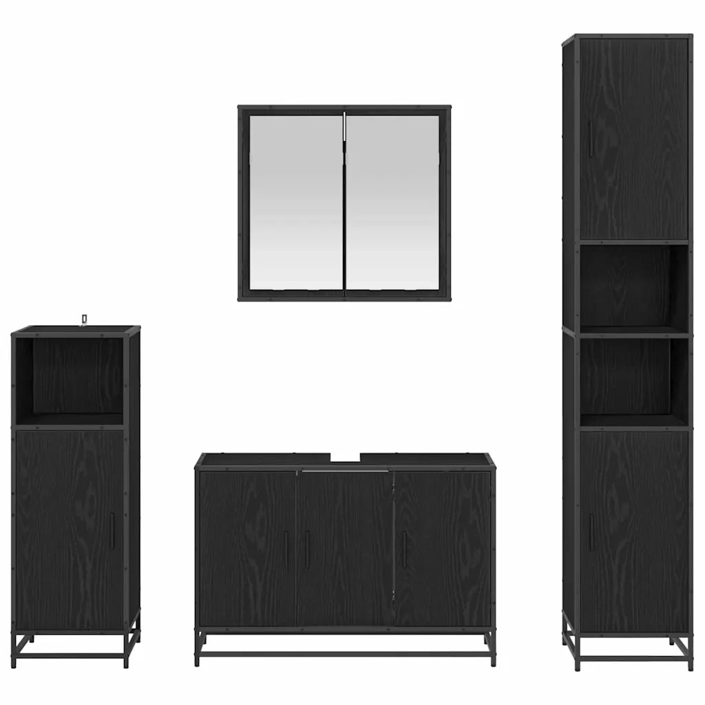 Set di mobili per il bagno 4 pcs Rovere Nero Legno multistrato 3402325