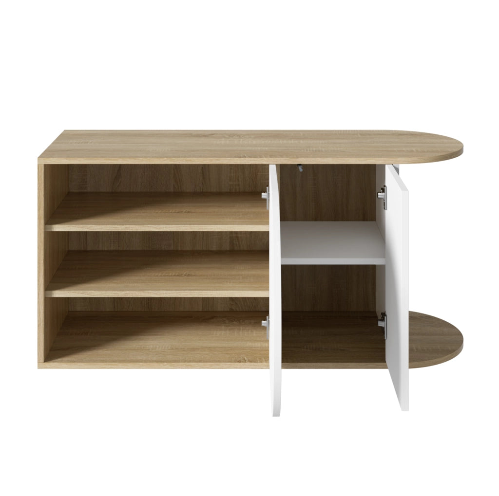 Scarpiera con seduta bianco lucido ed effetto legno 104x37x50 cm