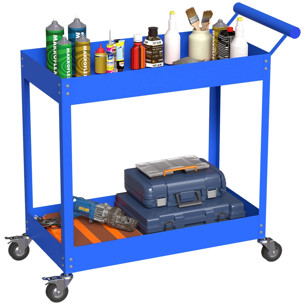 Carrello da lavoro a 2 livelli con maniglia laterale e ruote bloccabili ¨C zephmum ¨C 84.5x38x84cm blu