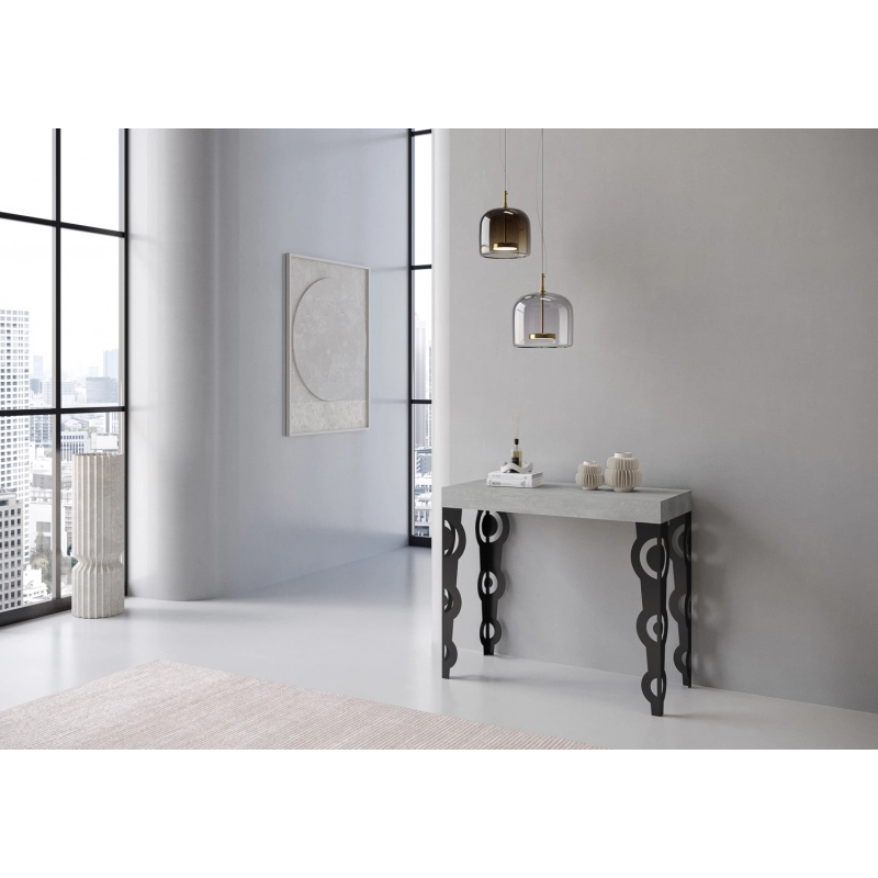 Consolle allungabile 90x40/196 cm Karamay Small Premium telaio Antracite - Cemento