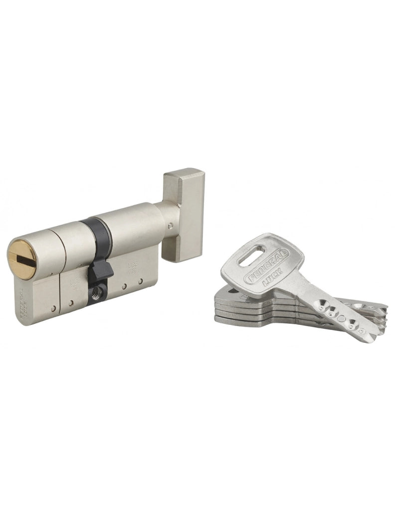 Cilindro europeo Federal S -  30BX30mm a pomolo  nichel, anti-sfilamento, anti-perforazione, 5 chiavi reversibili - THIRARD