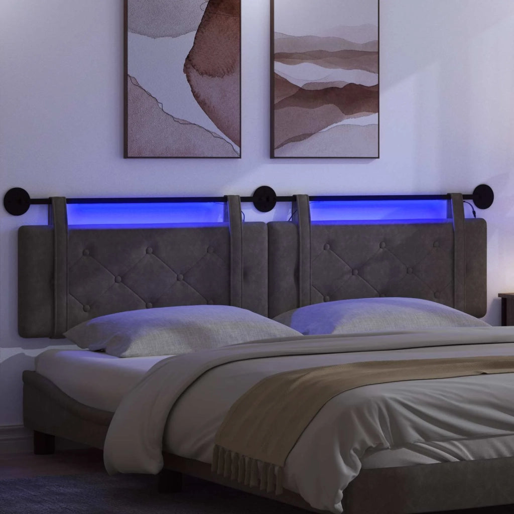Testiera sospesa Con luce LED Nero PU Antico
