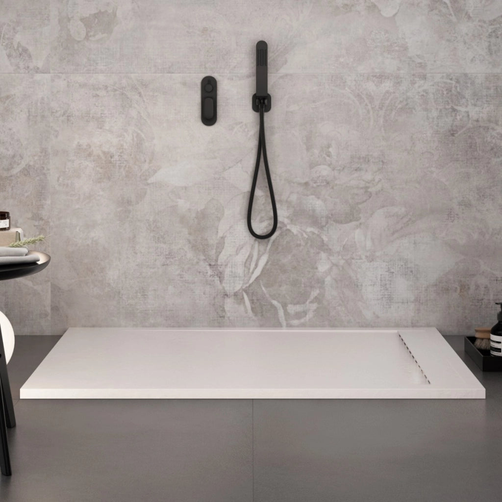 Piatto doccia in marmo resina bianco pietra cemento prestige, misura 90x200