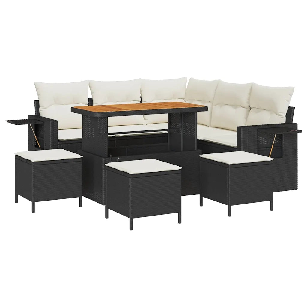 Set Divano da Giardino 10 pcs Nero e Crema polyrattan