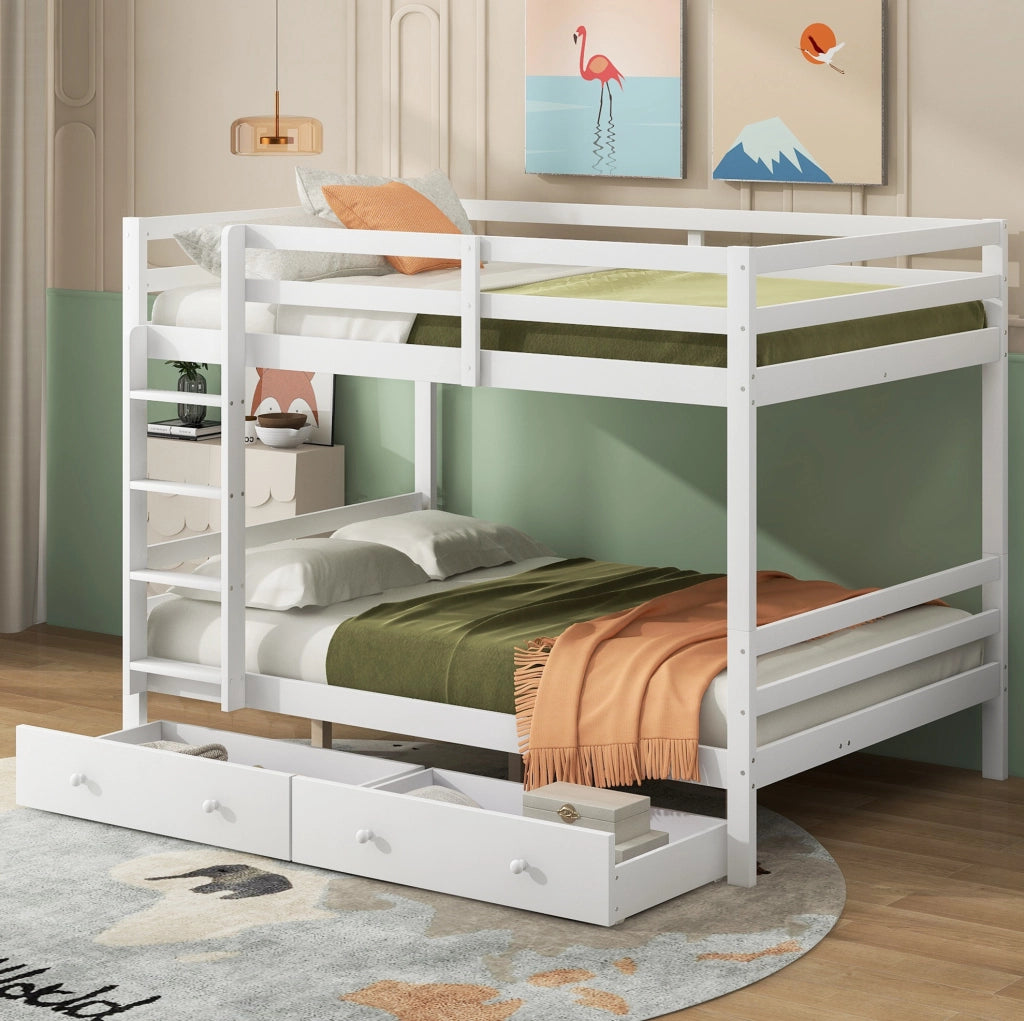 Letto a castello 140 x 200 cm bianco con cassetti e vano contenitore