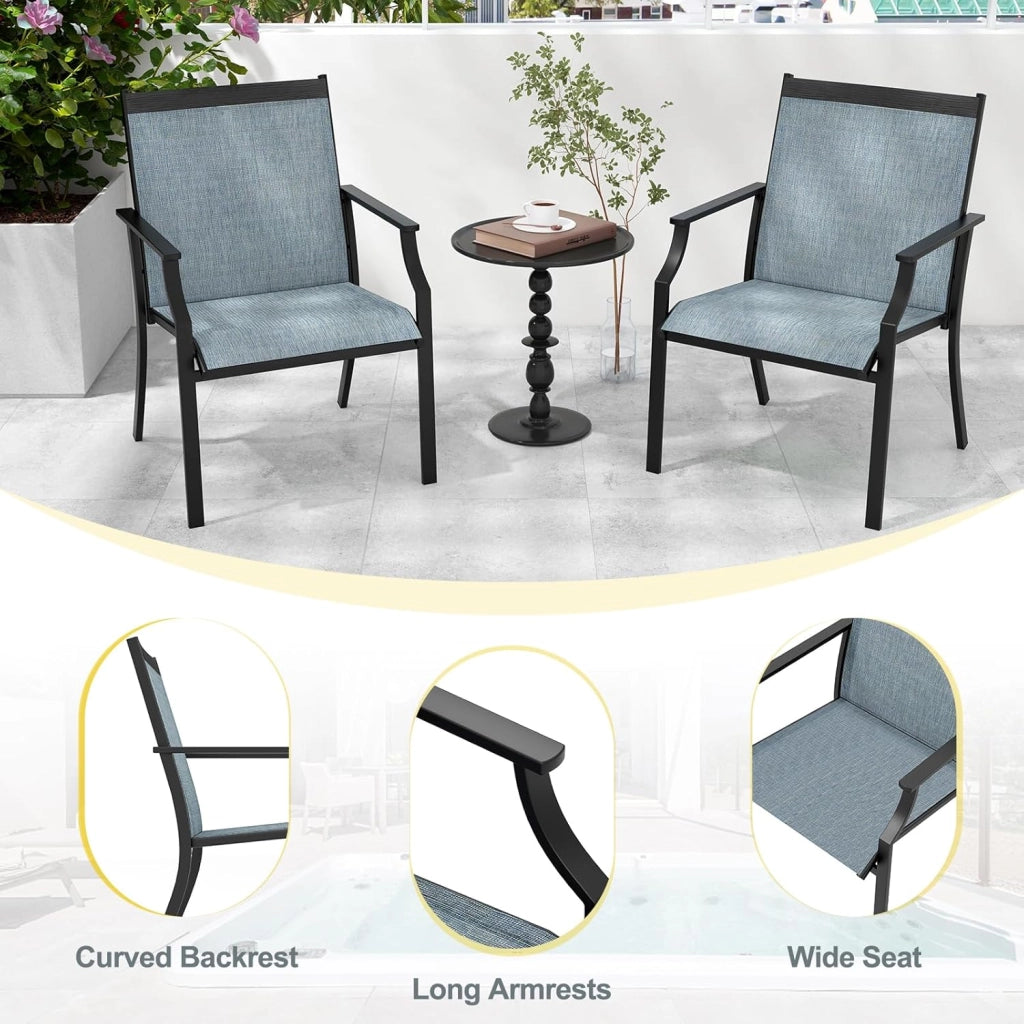 2 sedie da terrazza con schienale curvo, braccioli lunghi, tessuto traspirante, robusto telaio in metallo, per sala da pranzo all'aperto, per giardino, cortile (blu)