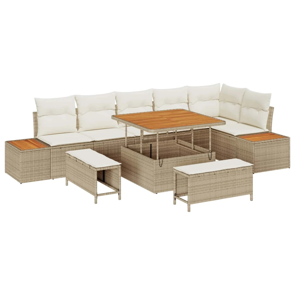 Set Divano da Giardino con cuscino 9 pcs Beige e Crema 3363316