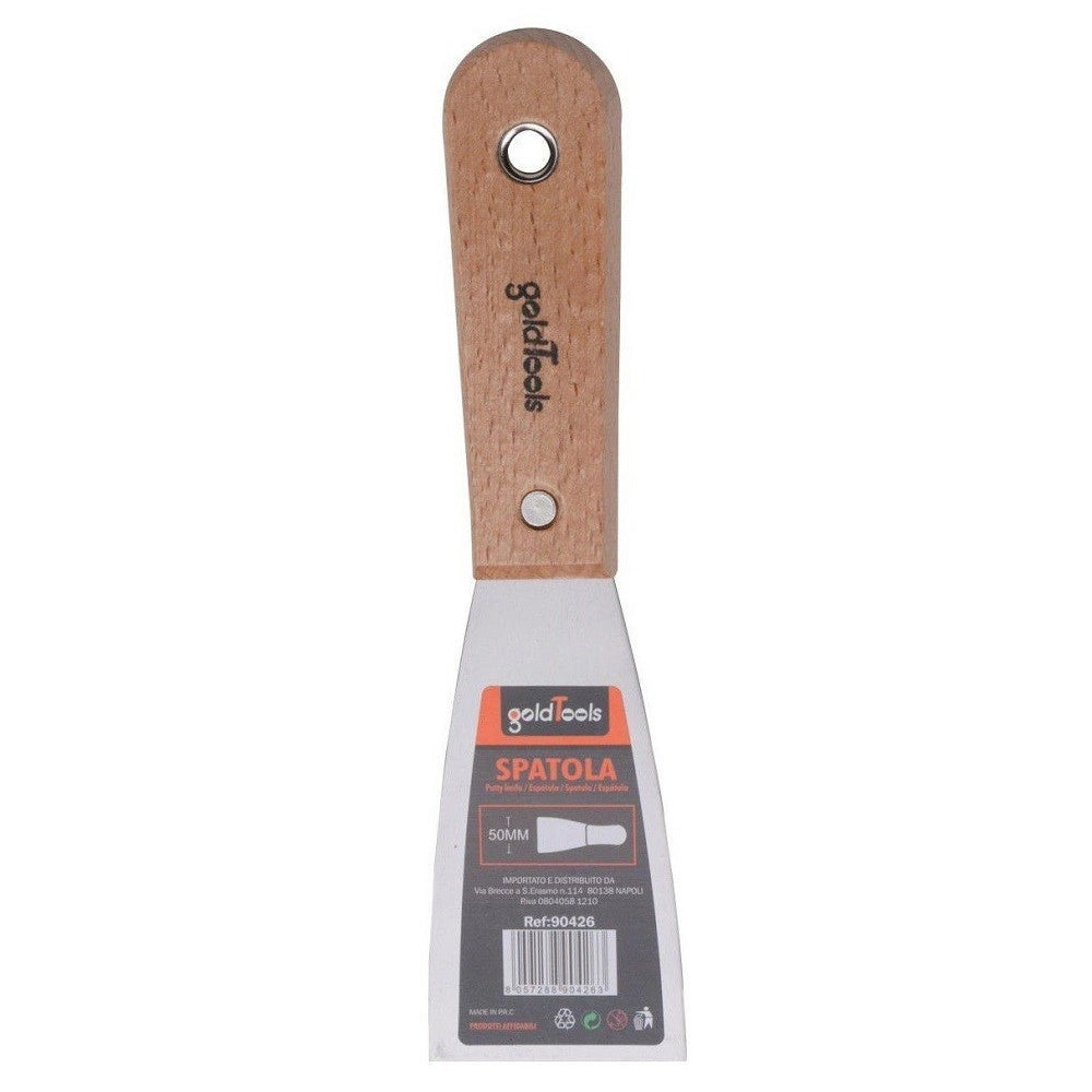 Trade Shop - Spatola Per Pareti In Acciaio 50 Mm Ferramenta Con Maniglia In Legno 2" 90426 -