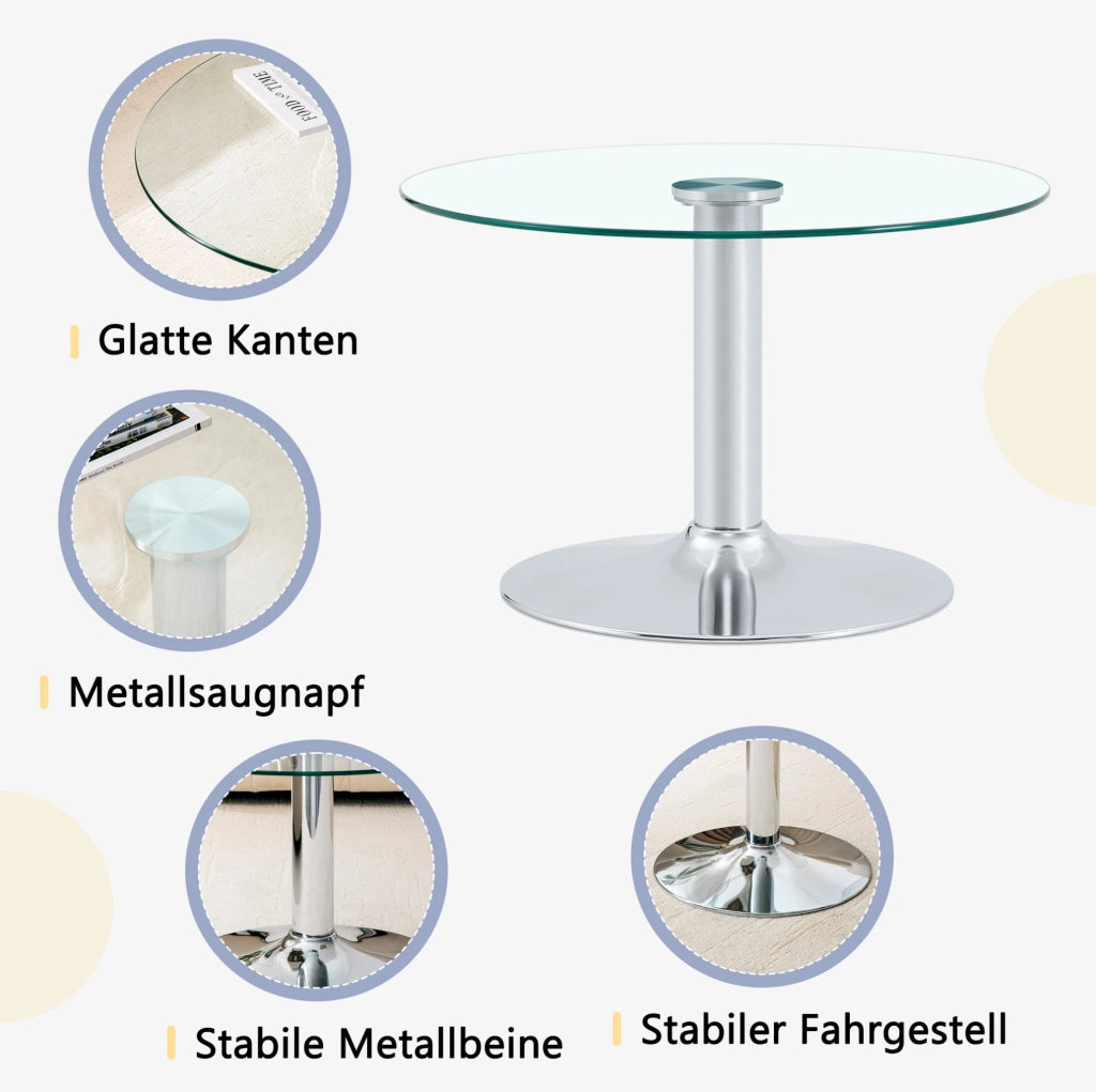 Tavolino da caffè rotondo Ø 70 cm in vetro temperato e metallo, argento