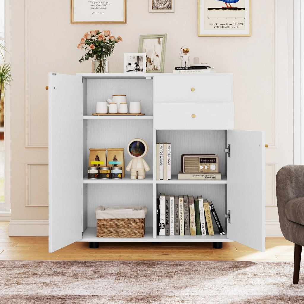 Credenza buffet cucina 2 cassetti 2 ante 3 ripiani regolabili-Armadio da Cucina Armadietto bar caffè organizzatore rustico pranzo soggiorno  Bianco