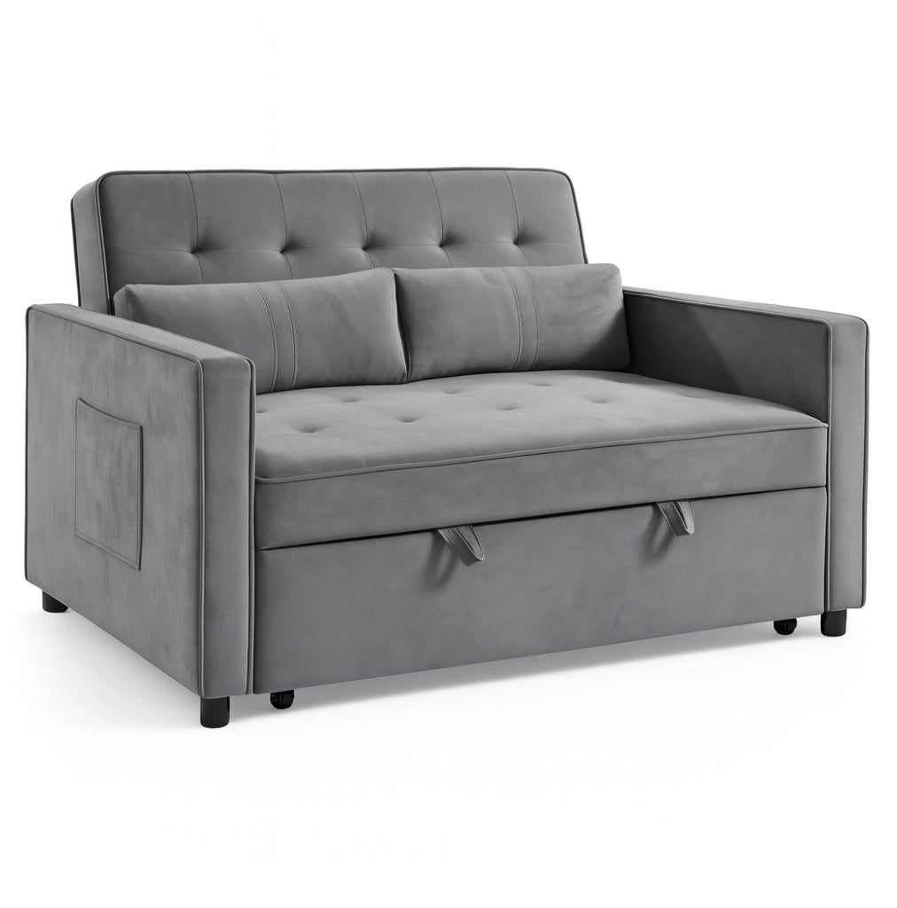Divano Letto 2 Posti in Velluto Soft con Letto Estraibile e Struttura Rinforzata Grigio