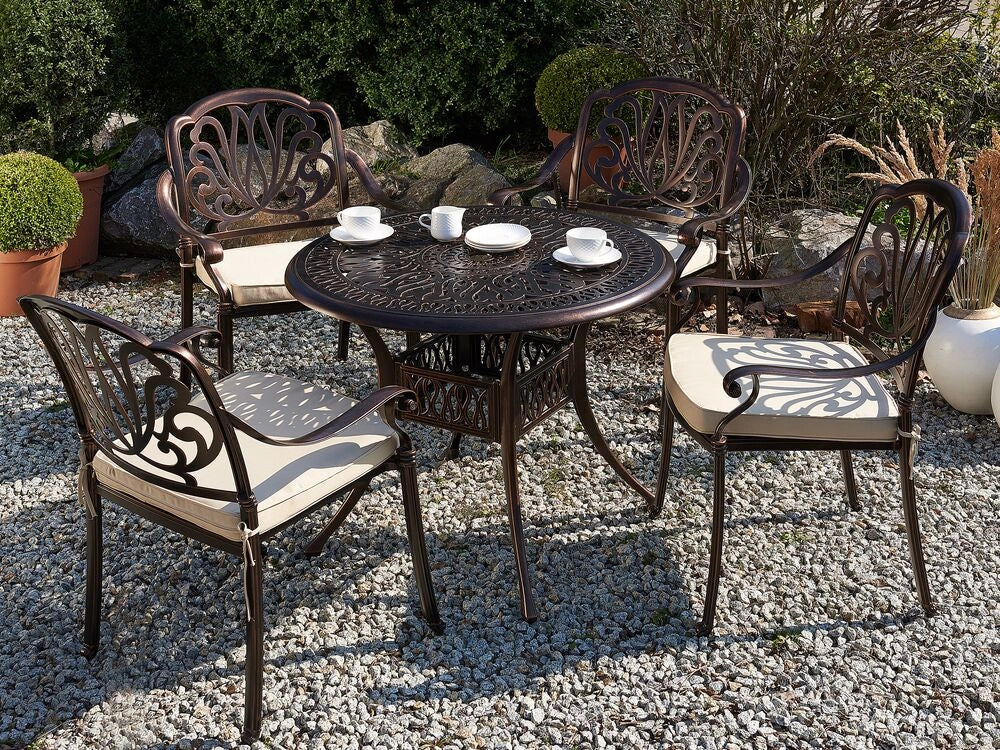 Tavolo da pranzo da giardino in alluminio marrone rotondo ø 90 cm da esterno vintage