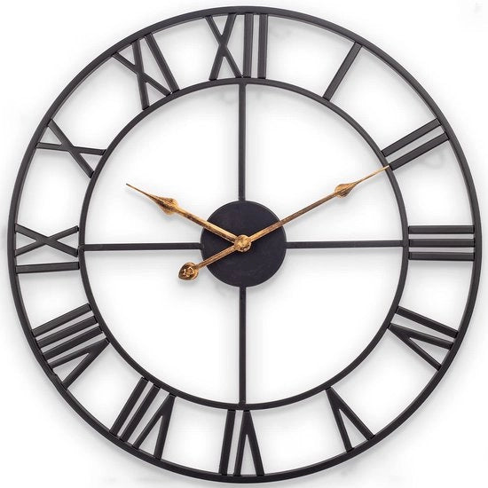 Cronografo industriale vintage da parete grande europeo con numeri romani, senza suono ticchettante, orologio da parete metallico, per soggiorno, cucina, camera da letto - 35 cm, nero