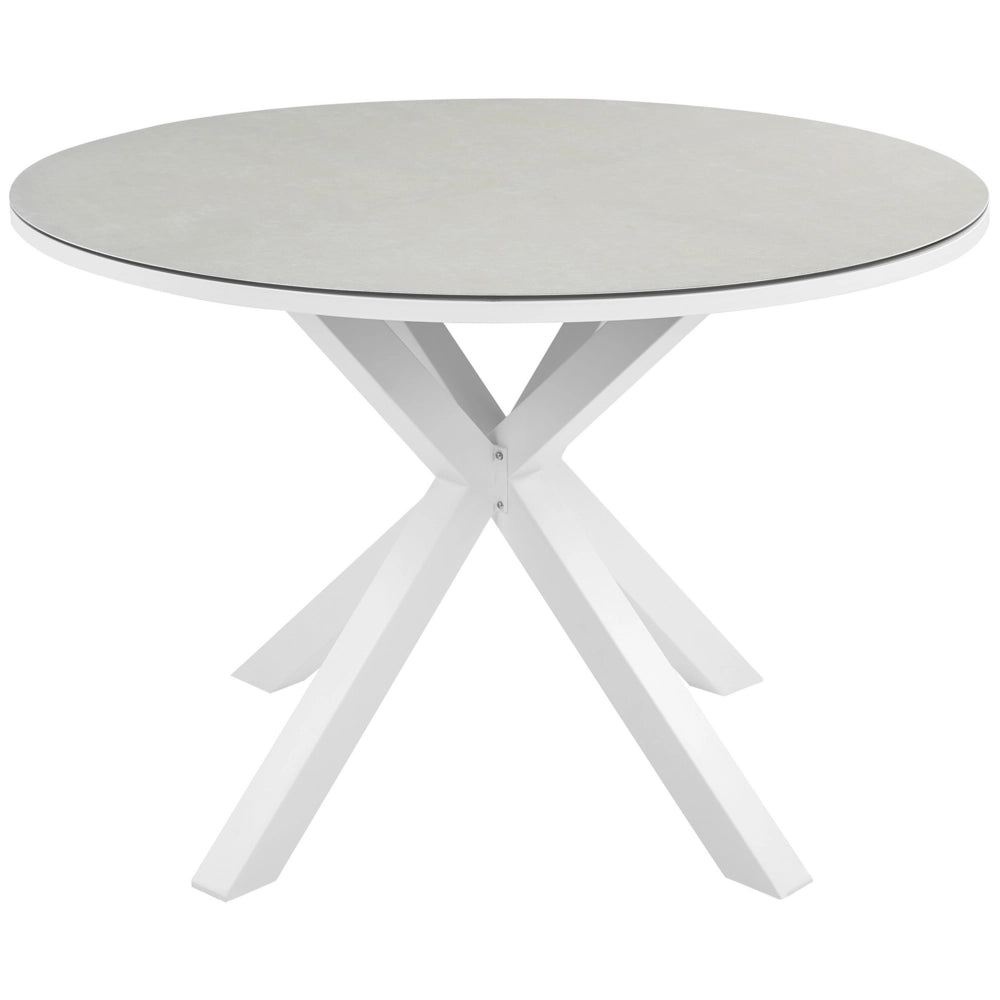 Tavolo da giardino in alluminio con gambe in alluminio e piano in vetro ceramico bianco stile moderno