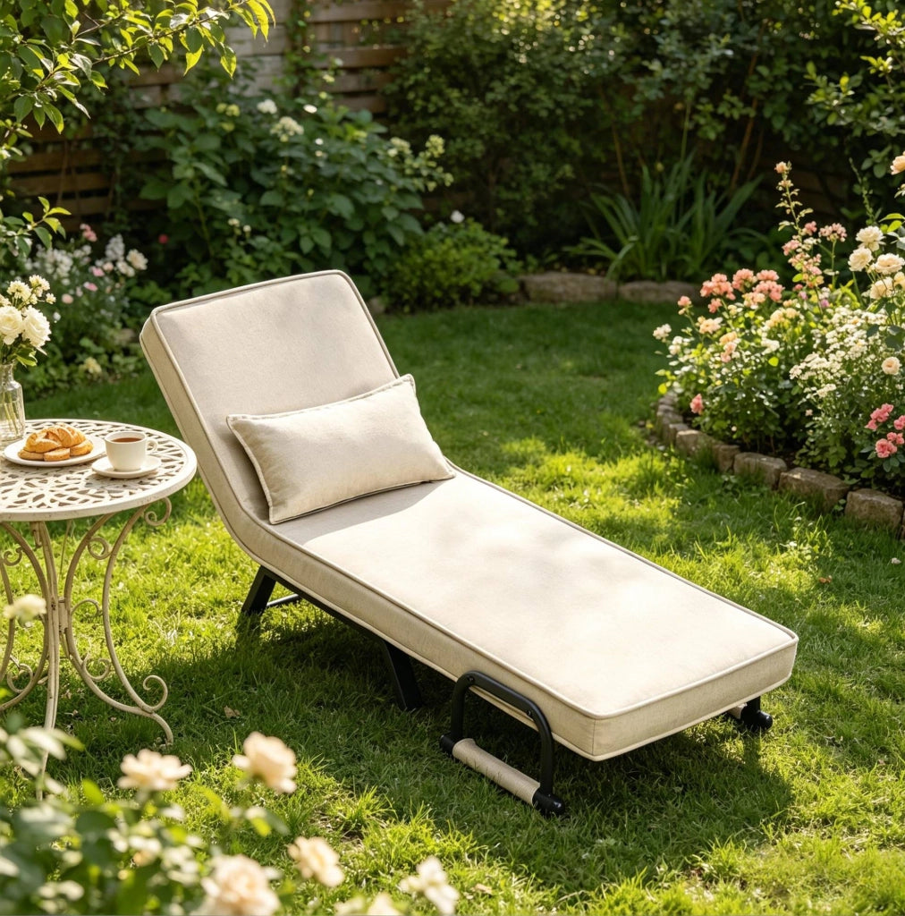 Poltrona letto pieghevole 3 in 1 beige con schienale regolabile