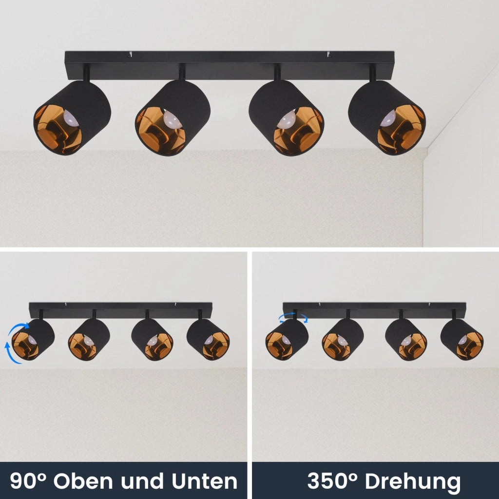 ZMH Faretto da soffitto neri retrò 4 luci E14 rotativi 350° paralume tessuto max 25W per camere senza lampadina