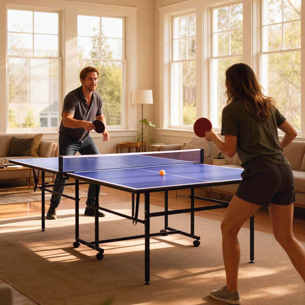 Tavolo da ping pong pieghevole ¨C zephmum ¨C 274x152,5x76 cm, blu, metallo