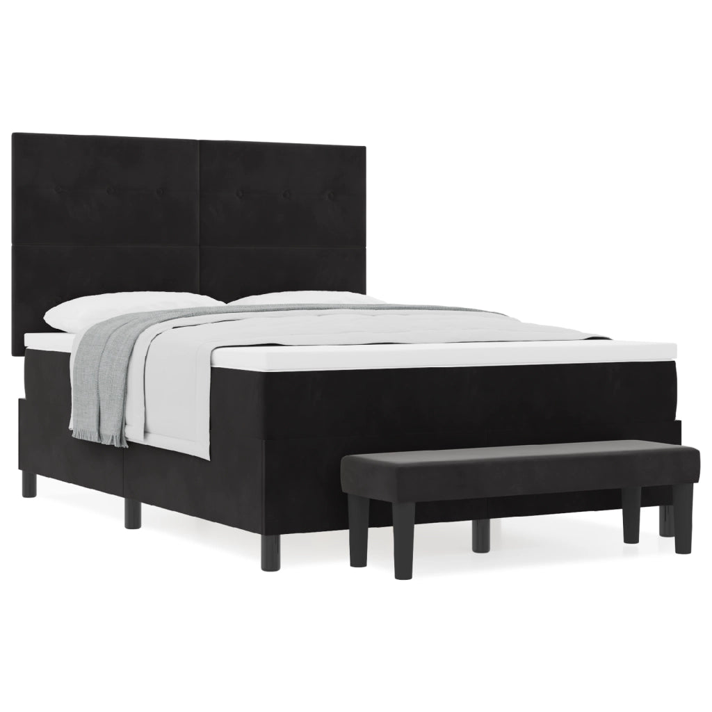 Letto con Box Spring con Materasso e Panca Nera 140x200 cm Velluto
