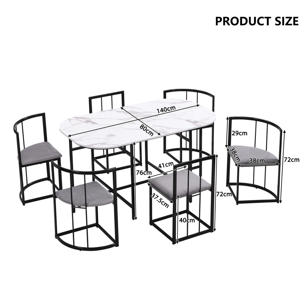 TAVOLO da pranzo con 6 sedie MDF bianco struttura in ferro nero