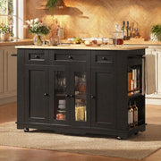 Isola da cucina pieghevole con piano effetto legno, nera