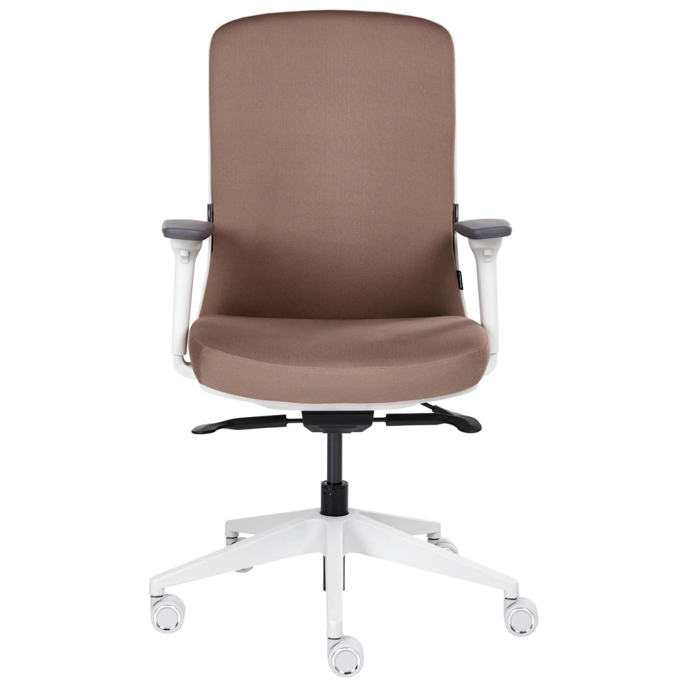 Sedia da ufficio ergonomica con schienale regolabile, seduta scorrevole, braccioli regolabili e supporto lombare marrone