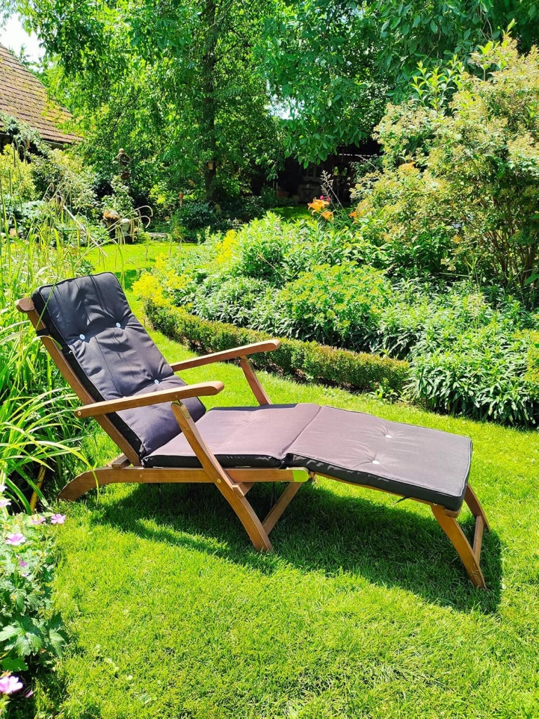 Lettino Prendisole Queen Mary in Legno Acacia Pieghevole Cuscino Antracite Incl. 169x54x95cm