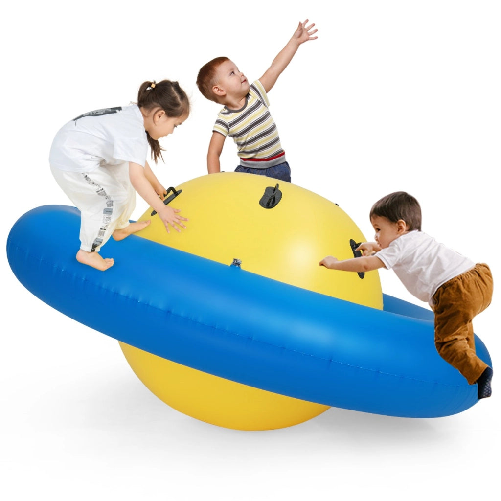 Giostra gonfiabile a pianeta per bambini da 223cm per inclinare, Arrampicarsi e saltare con 6 maniglie incorporate Blu e giallo-Arrampicate e scivoli