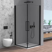 Box doccia angolare 80x80 in vetro temperato  doppio battente con profili nero Neos
