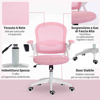 Sedia da Ufficio Ergonomica e Regolabile 65.5x61.5x88-97.5 cm con Schienale a Rete e Seduta Imbottita Rosa