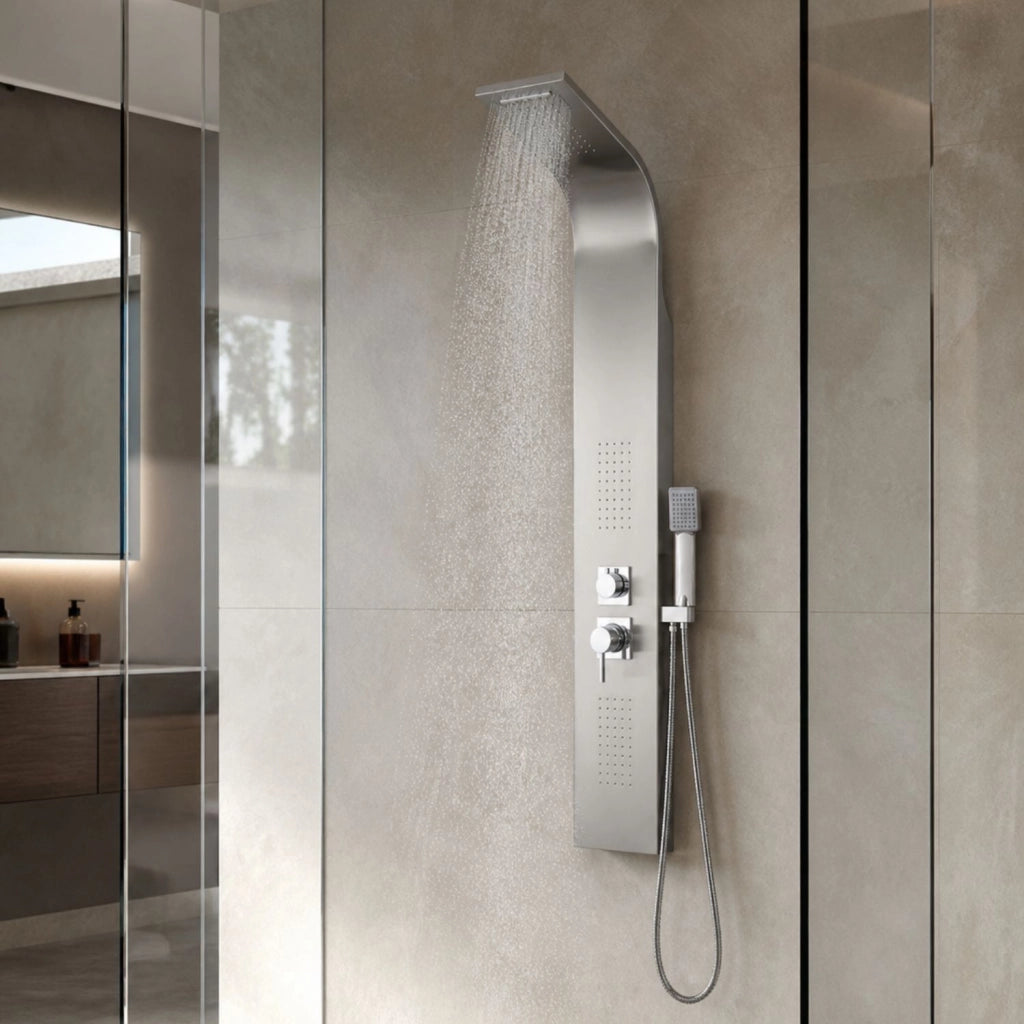 Em colonna doccia jungle acciaio inox spazzolata 4 funzioni con cascata doccetta miscelatore acqua calda fredda