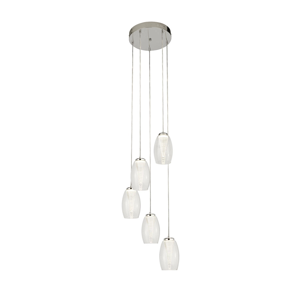 Lampadario Contemporaneo Ciclon Acciaio Cromo Vetro Trasparente Led 27W 3000K
