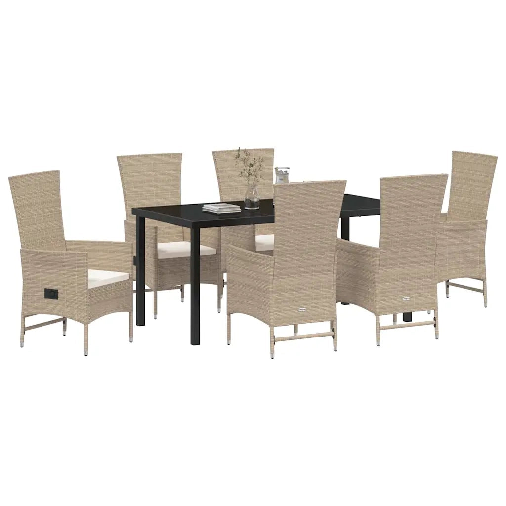 Set da Pranzo per Giardino con cuscino 7 pcs Beige polyrattan 3379468