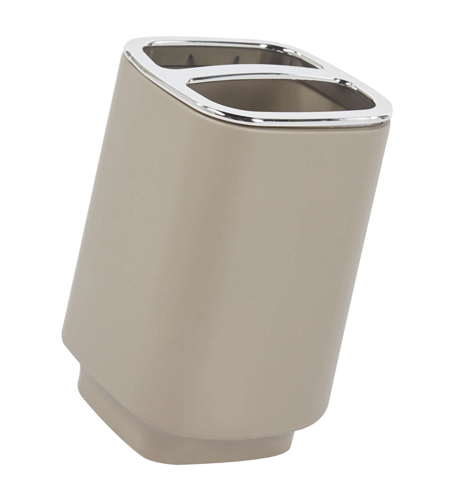 Set Completo Accessori Bagno 6 Pezzi Design Moderno In Plastica Resistente Con Finiture Lucide Incluso Cestino Pattumiera,Dispenser Sapone, PortaSaponetta, Porta Spazzolini, Portascopino - Caffe
