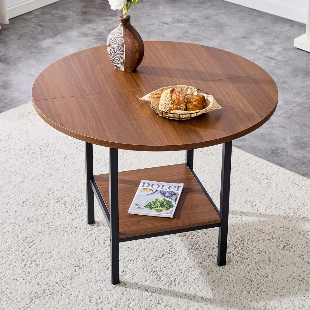 Tavolo da pranzo rotondo con ripiano contenitore in MDF e metallo per cucina e sala da pranzo 100 × 100 × 77 cm