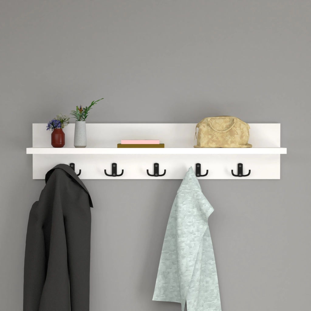 Appendiabiti da Parete Hammarö con Piano di Appoggio 80x13x18 cm Bianco [en.casa]
