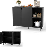 Credenza Cucina Bianca, Armadio Dispensa con Ante, Ripiano Regolabile in 5 Livelli e Dispositivo Anti-Ribaltamento, Mobile Buffet per Soggiorno e Corridoio, 106x38x80cm (L x P x A) (Nero)