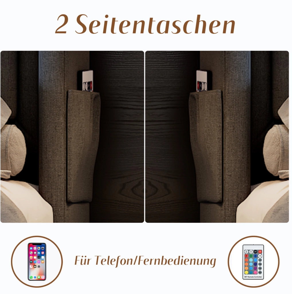 Letto imbottito 140x200 cm con materasso, LED e ricarica USB-C
