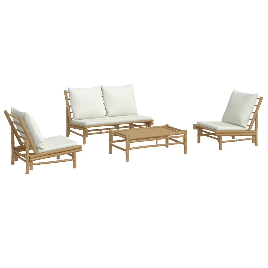 Set Salotto da Giardino 4pz con Cuscini Bianco Crema in BambÃ¹