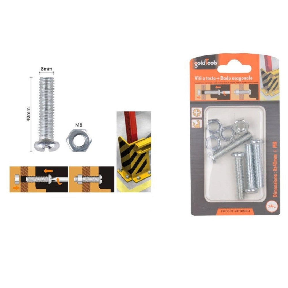 Trade Shop - Set 4pz Viti Vite Testa A Croce Tonda 8 X 40mm Con Dadi Dado Esagonale M8 90986 -