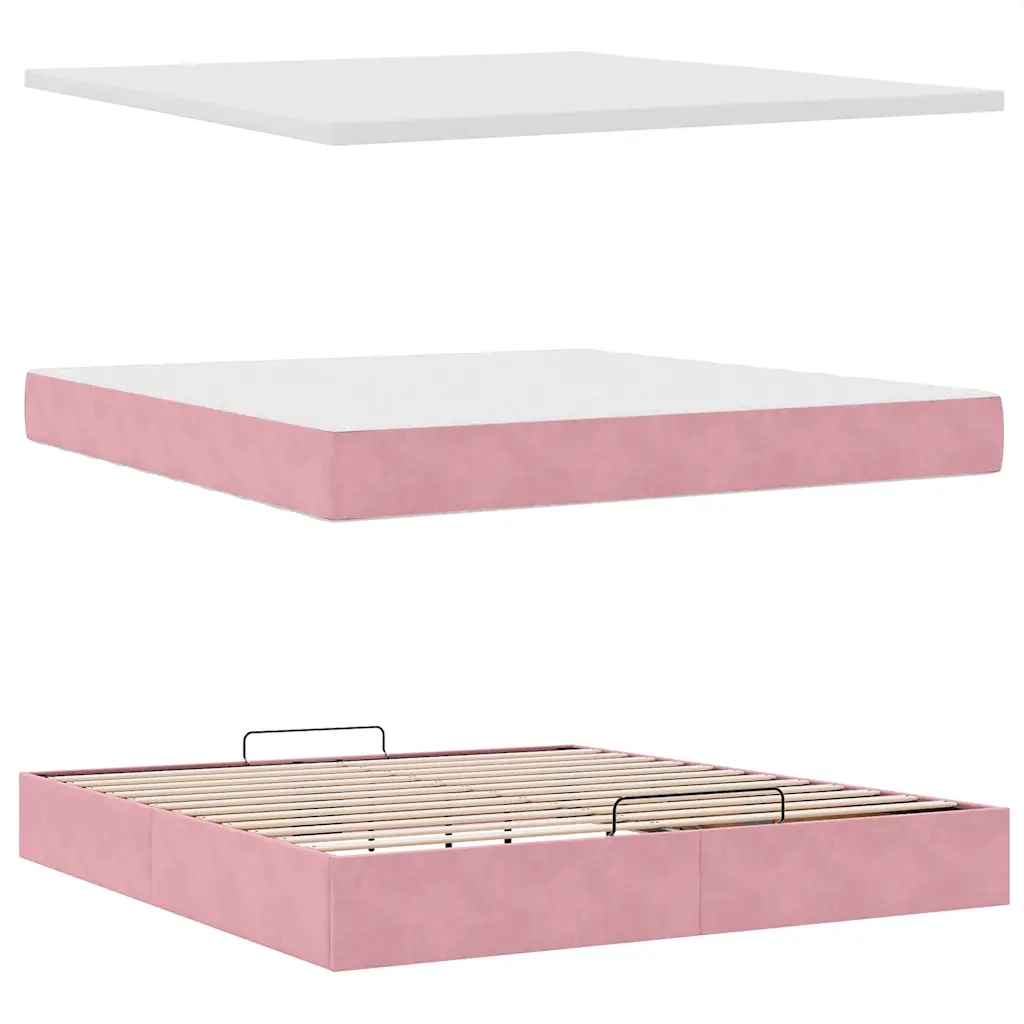 Pouf Letto con Materasso e LED Rosa 180x200cm in Velluto 3312787