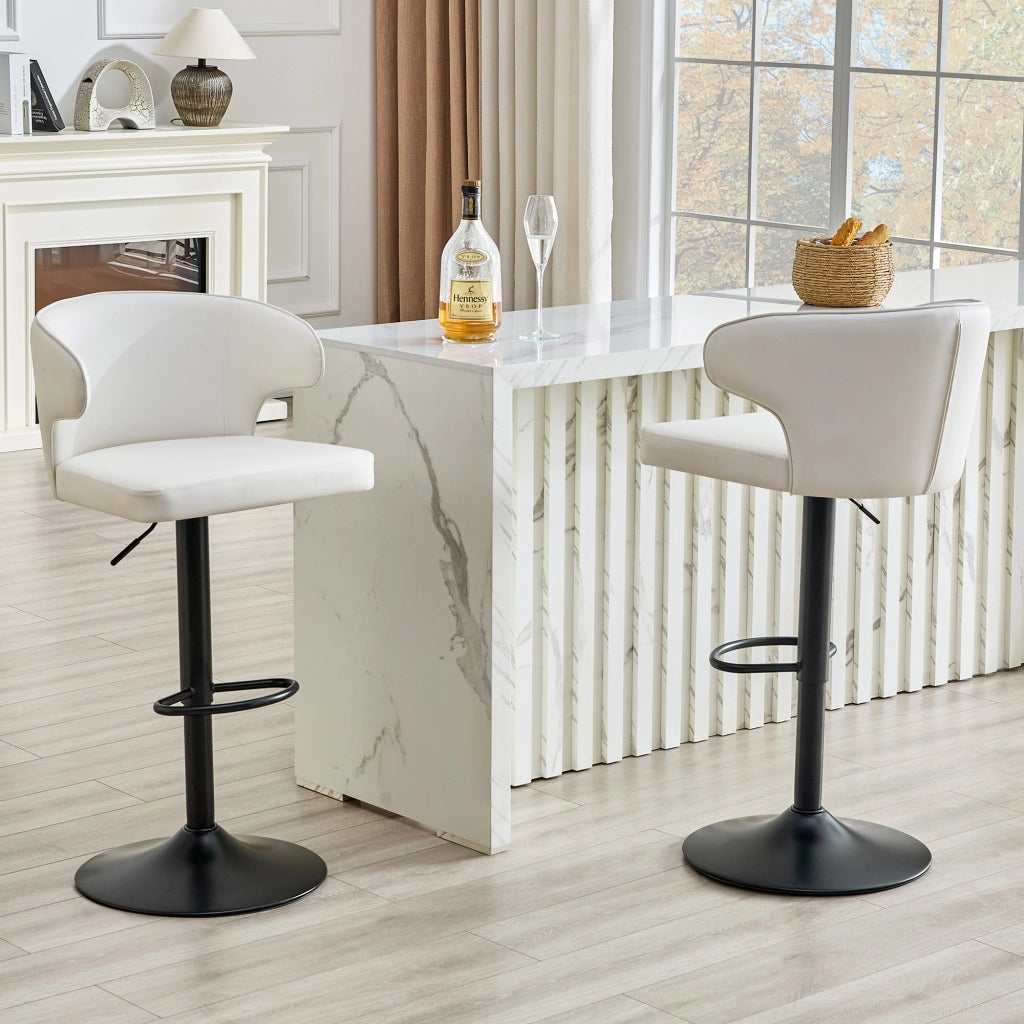 Sgabello da bar girevole imbottito con schienale ergonomico regolabile in altezza poggiapiedi base ampia in pu bianco