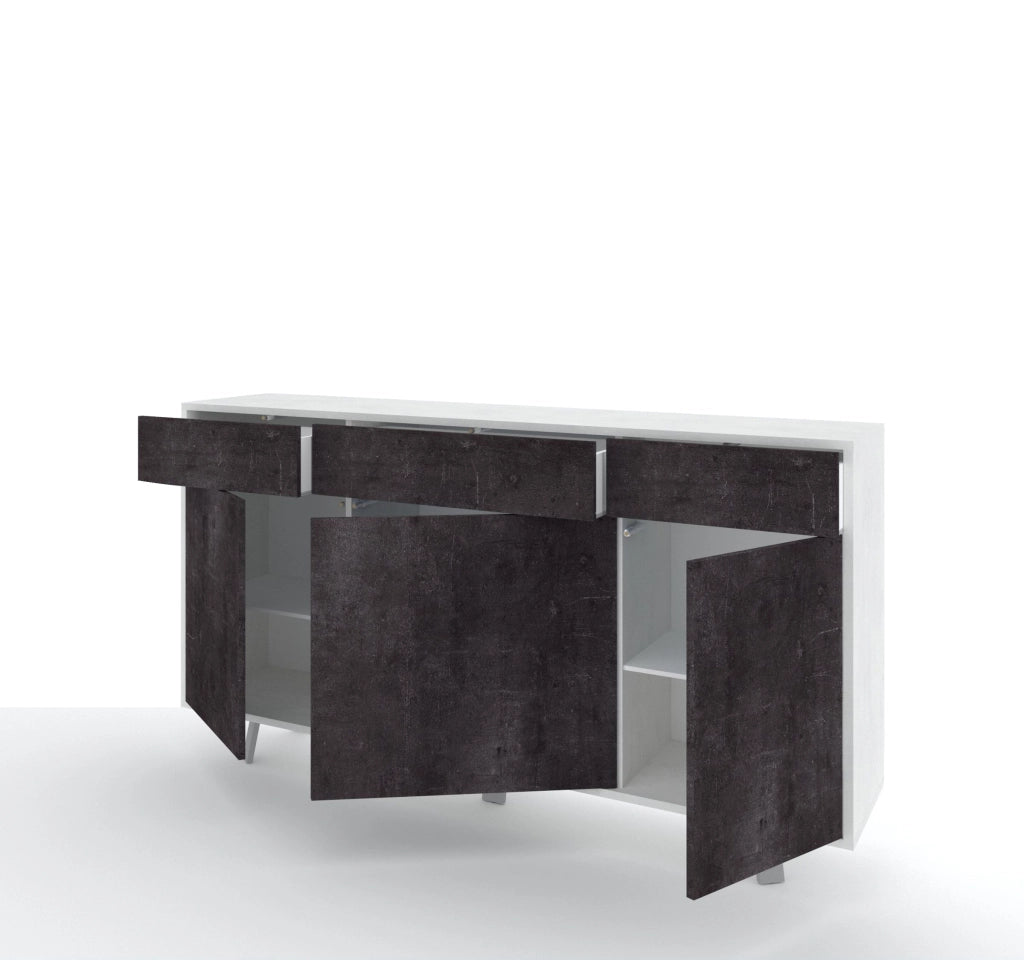Credenza 3 ante/3 cassetti VELBRUK bianco pietra/nero pietra