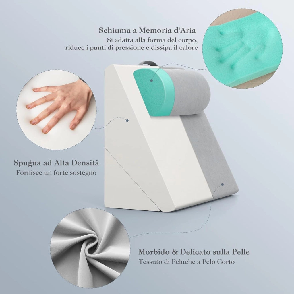 Set di 3 Cuscini a Cuneo per Letto, Cuscino Inclinabile Regolabile con Schiuma Memory Air, Set di Cuscini Alleviare il Dolore alla Schiena (Grigio)