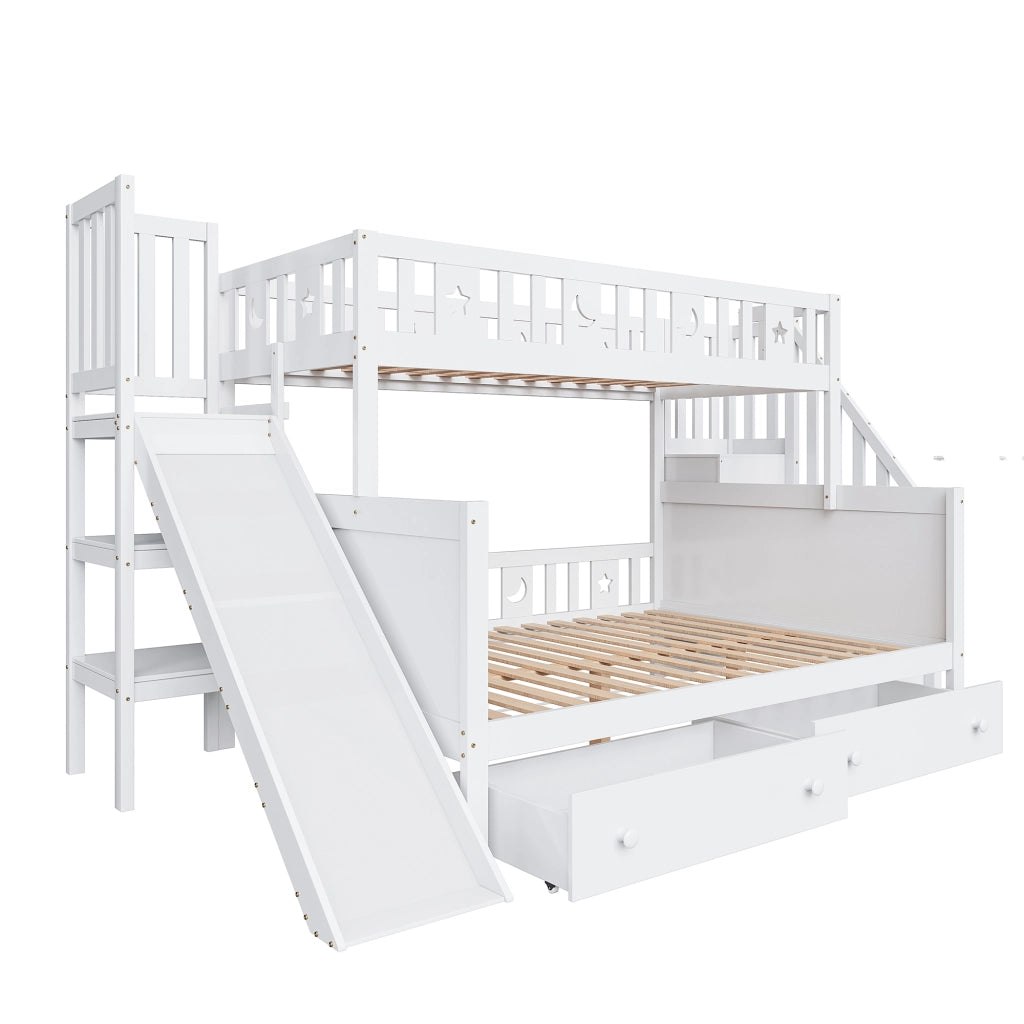 LETTO a castello con scivolo e scala 90x200/140x200 cm Legno massello Bianco