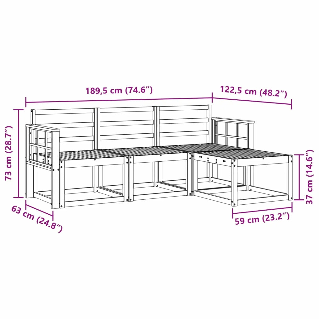 Set di divani da esterno 4 pcs Bianco 189,5 x 122,5 x 73 cm 3387463